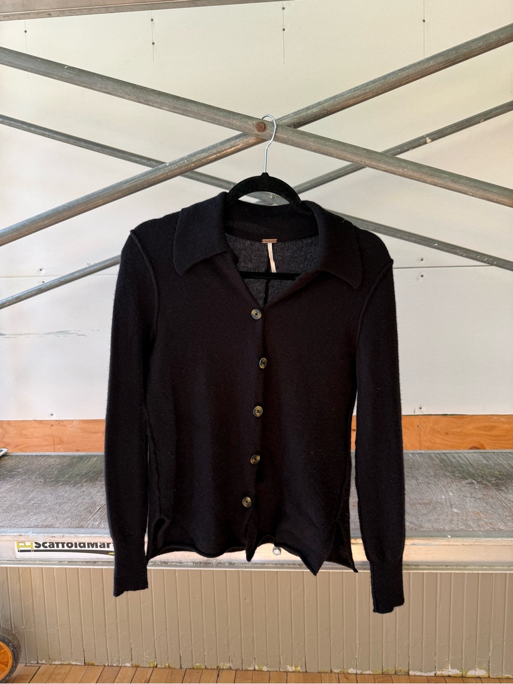Free People Black Button-Front Knit Cardigan